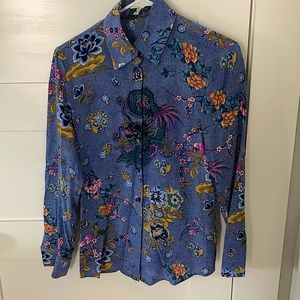 Blue Espada silk button down shirt with dragon pattern. Size 36 (European).
